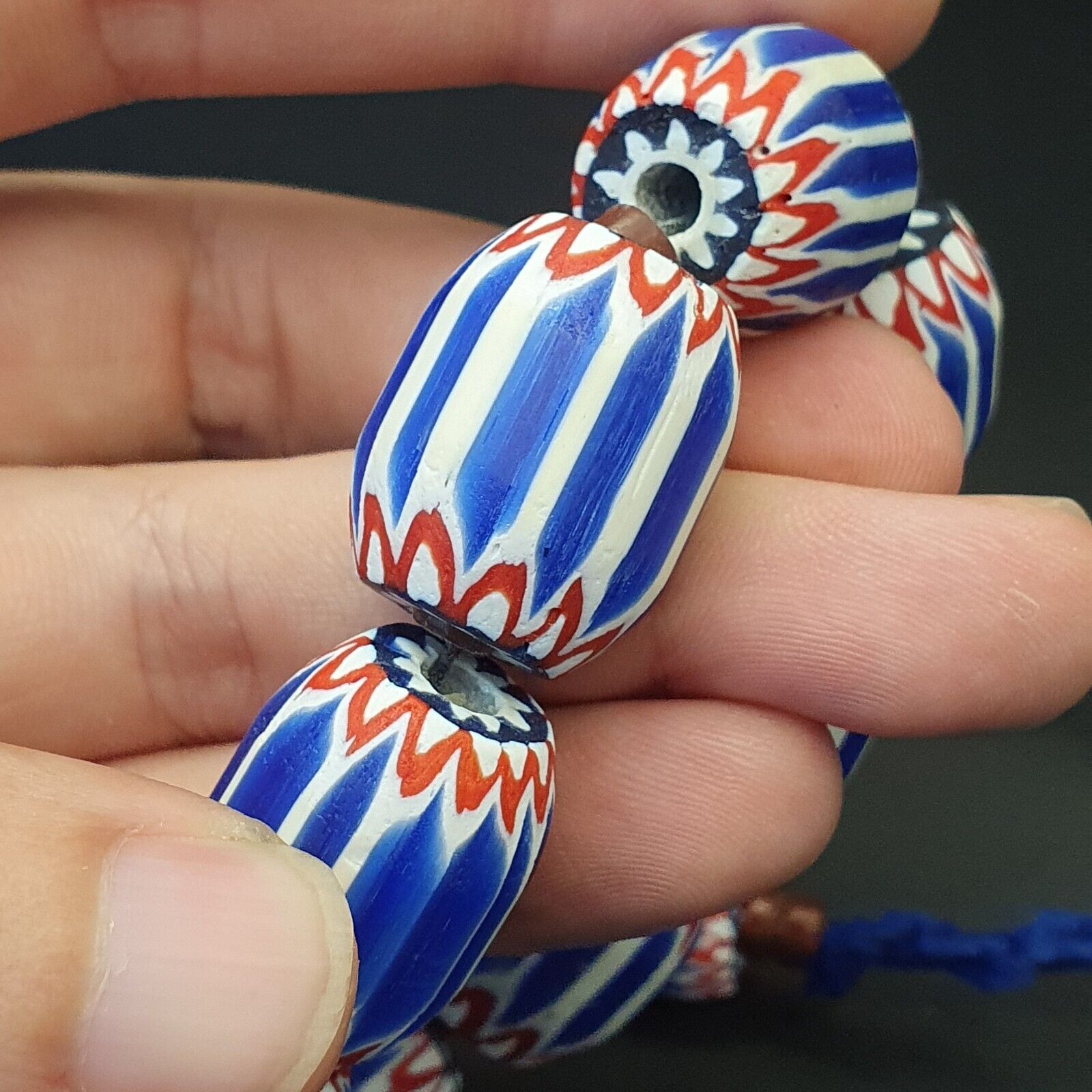 Vintage Venetian inspired African Blue Glass 6 layers Chevron Beads Necklace #13