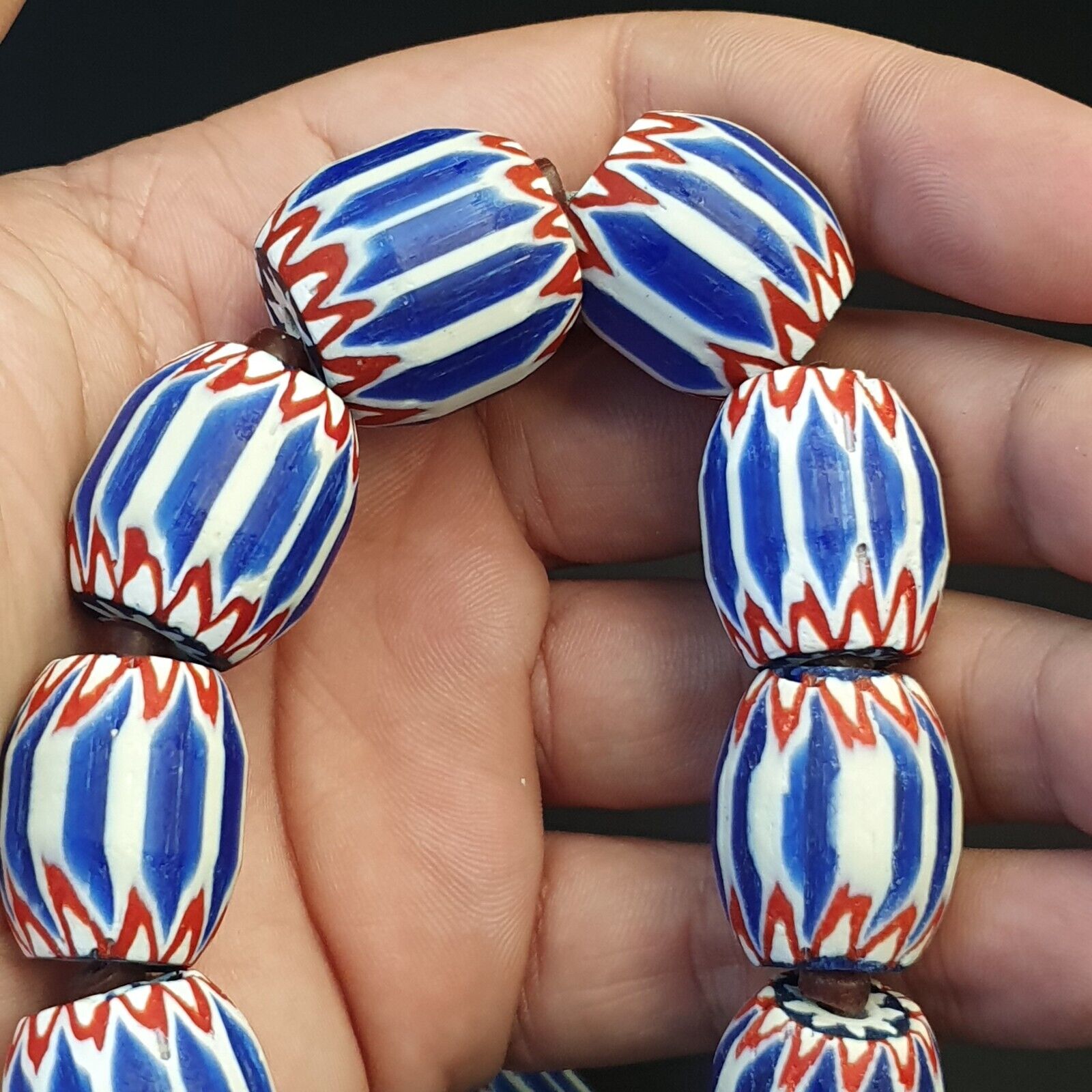 Vintage Venetian inspired African Blue Glass 6 layers Chevron Beads Necklace #13
