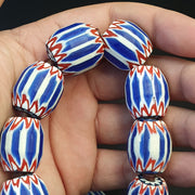 East Oasis Vintage Blue Chevron Bead Necklace - Six Layer Venetian Glass 24 Inch