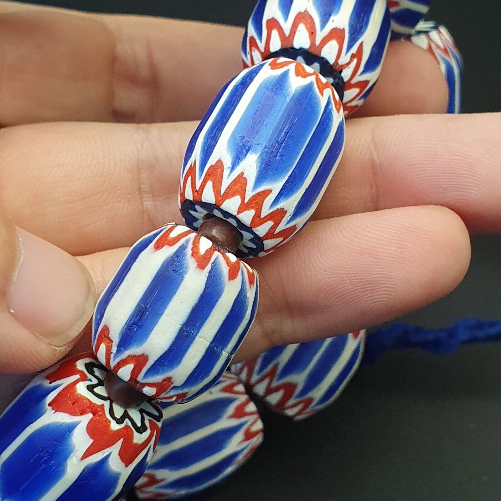 Vintage Venetian inspired African Blue Glass 6 layers Chevron Beads Necklace #13