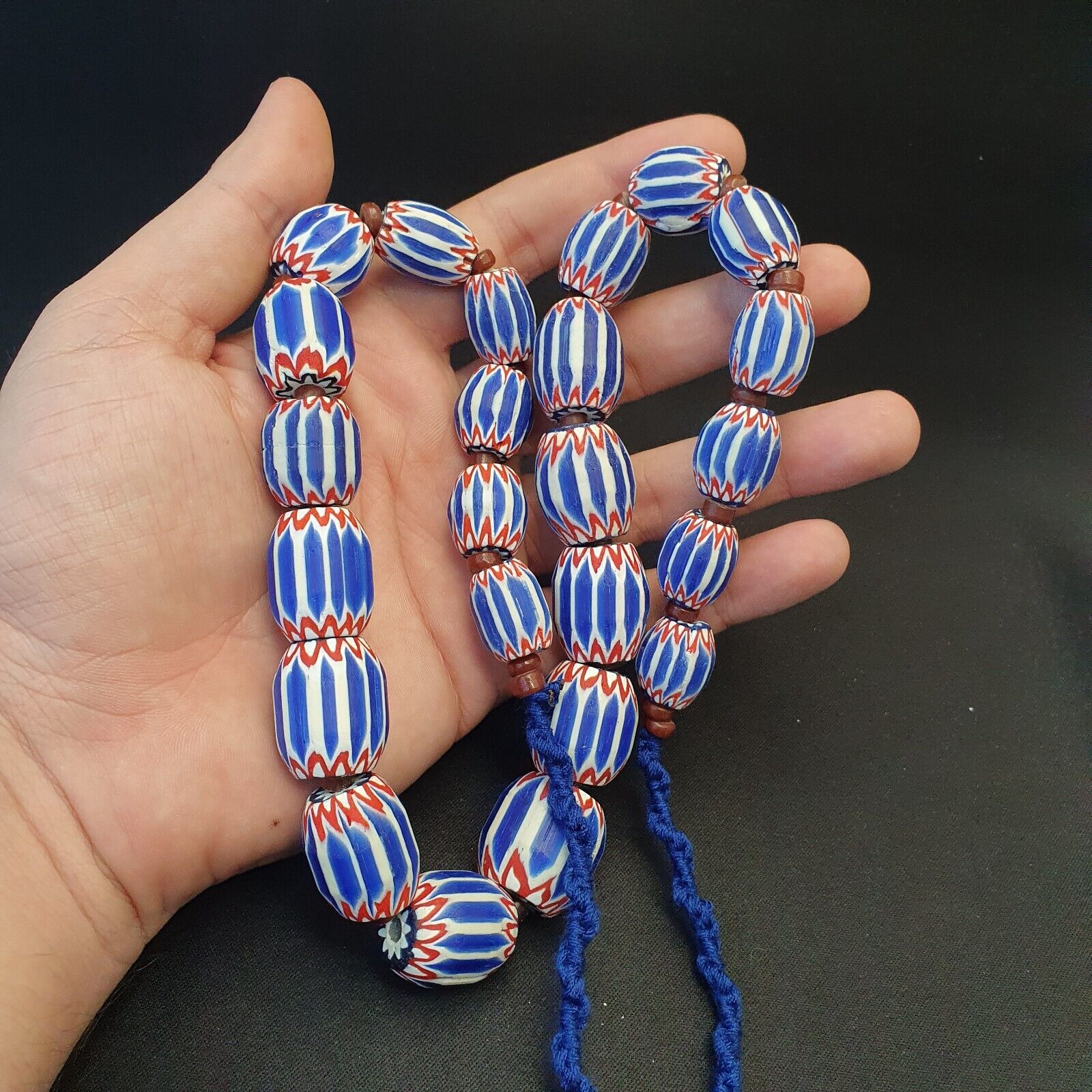 Vintage Venetian inspired African Blue Glass 6 layers Chevron Beads Necklace #13