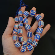 East Oasis Vintage Blue Chevron Bead Necklace - Six Layer Venetian Glass 24 Inch