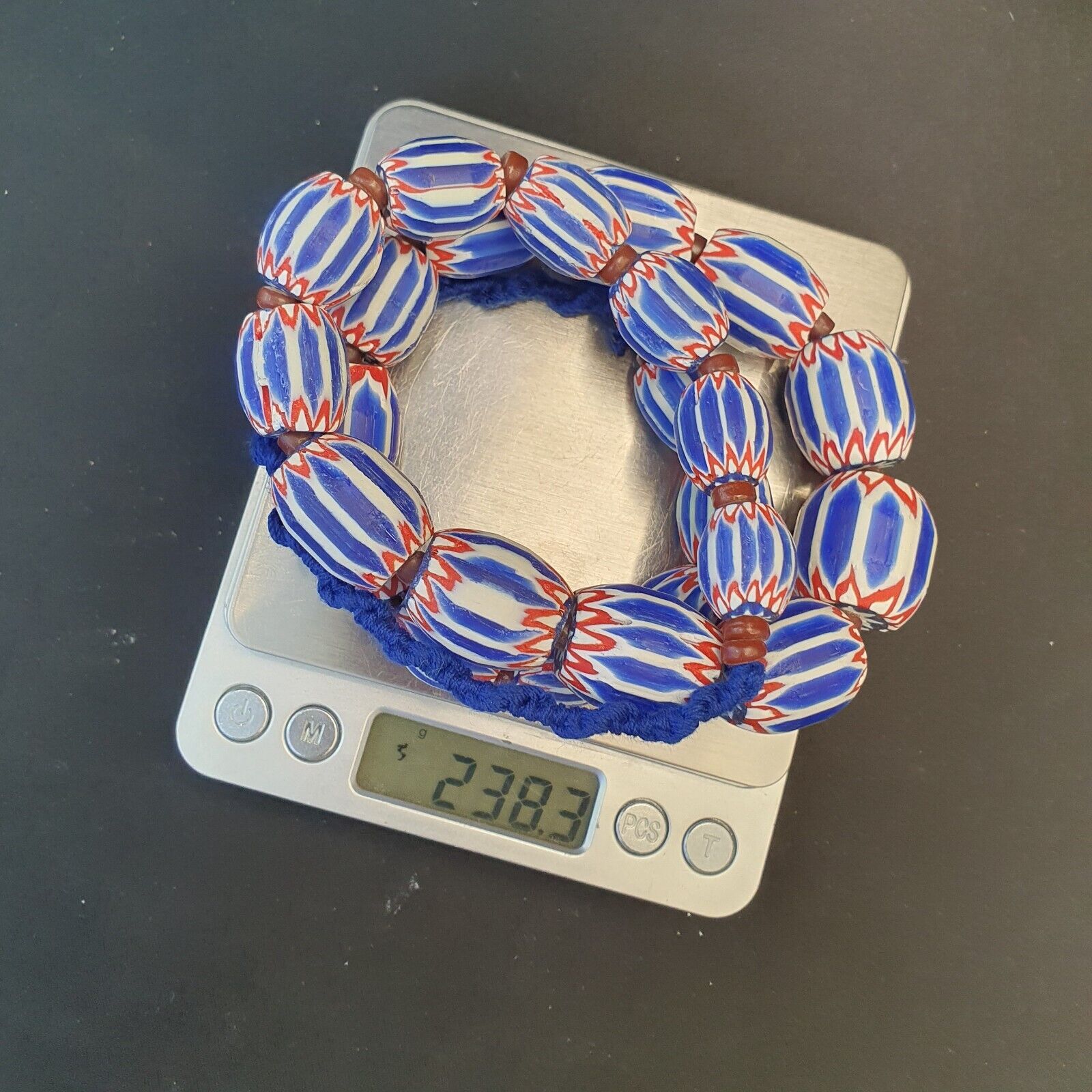 Vintage Venetian inspired African Blue Glass 6 layers Chevron Beads Necklace #13