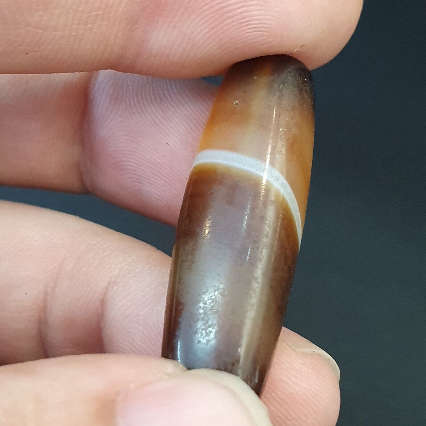 古董老也門瑪瑙天然稀有圖案帶狀瑪瑙珠 4 顆