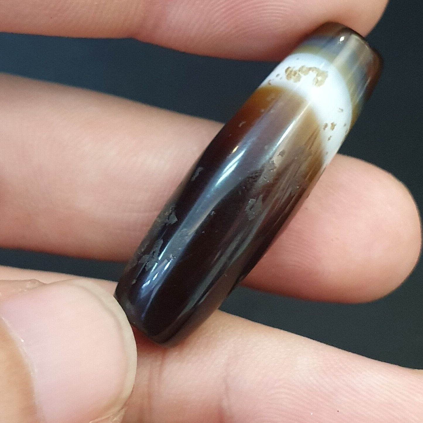 古董老也門瑪瑙天然稀有圖案帶狀瑪瑙珠 4 顆
