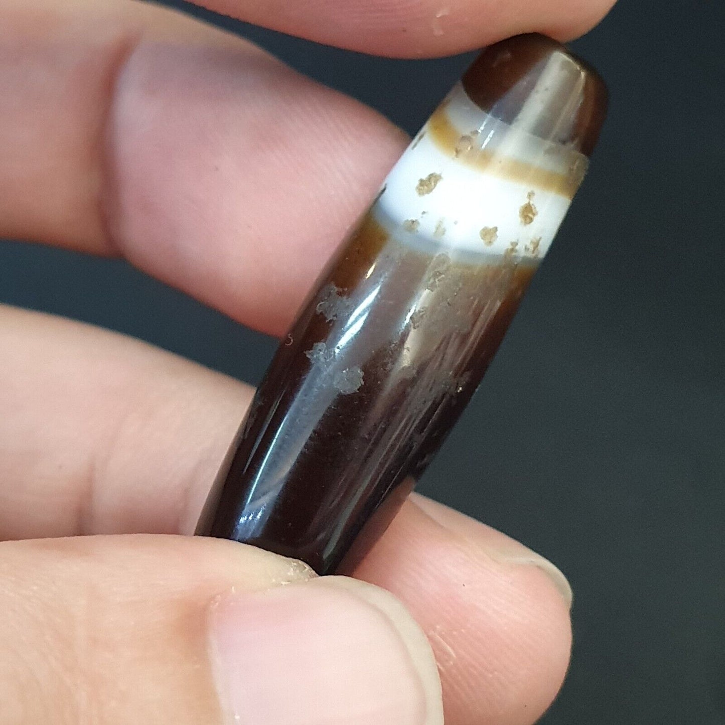 古董老也門瑪瑙天然稀有圖案帶狀瑪瑙珠 4 顆