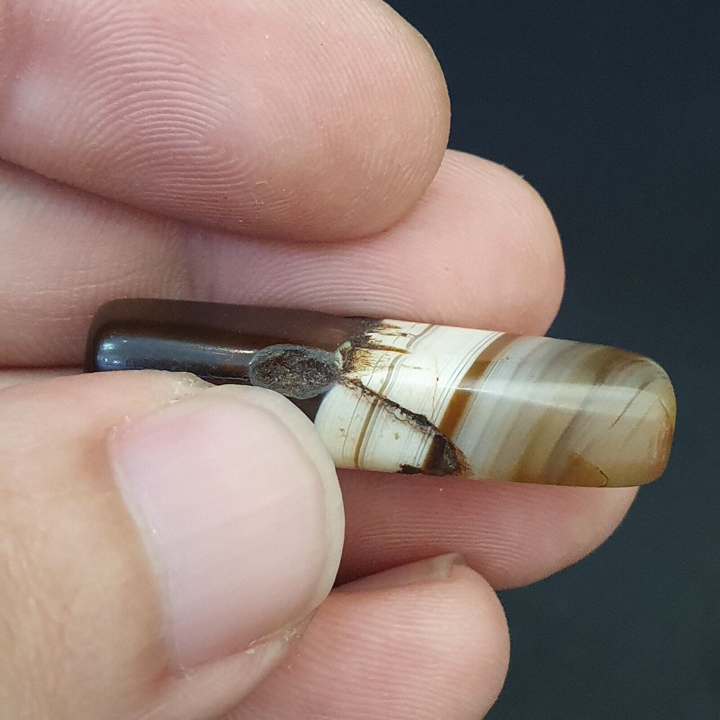 古董老也門瑪瑙天然稀有圖案帶狀瑪瑙珠 4 顆