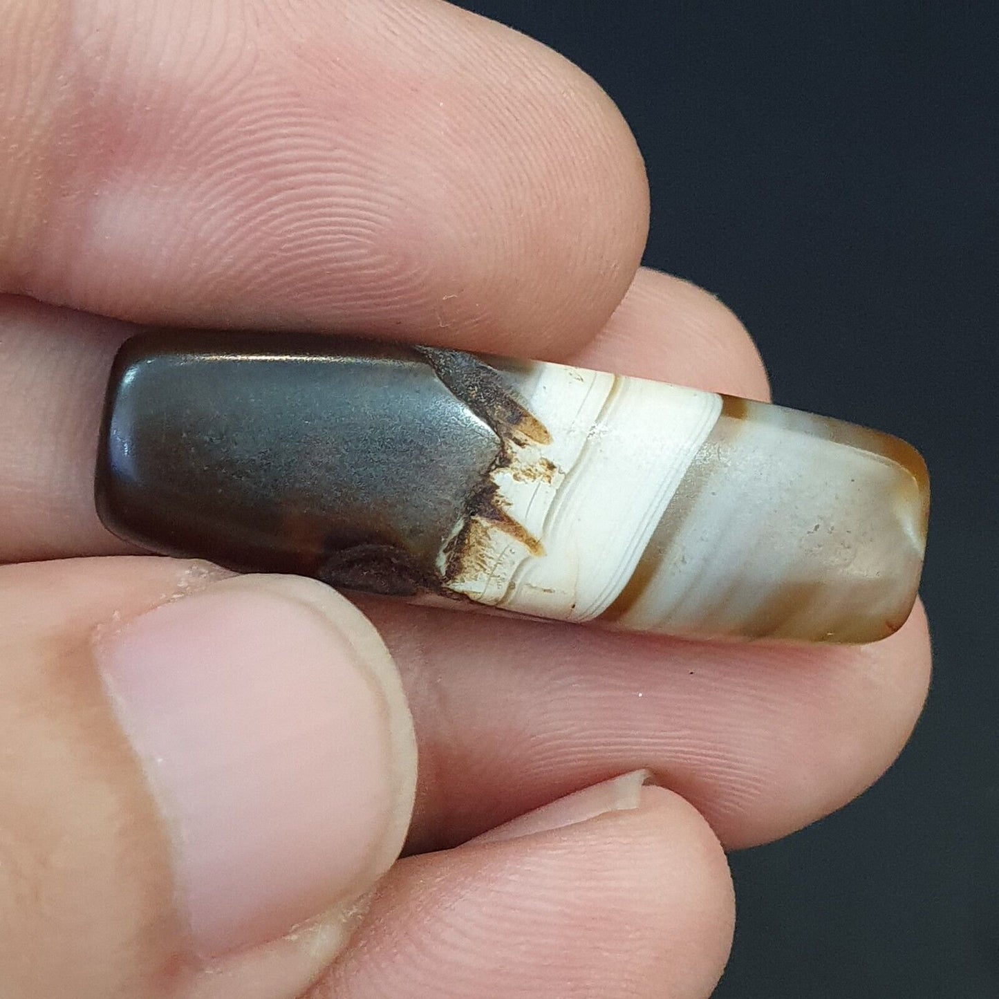 古董老也門瑪瑙天然稀有圖案帶狀瑪瑙珠 4 顆