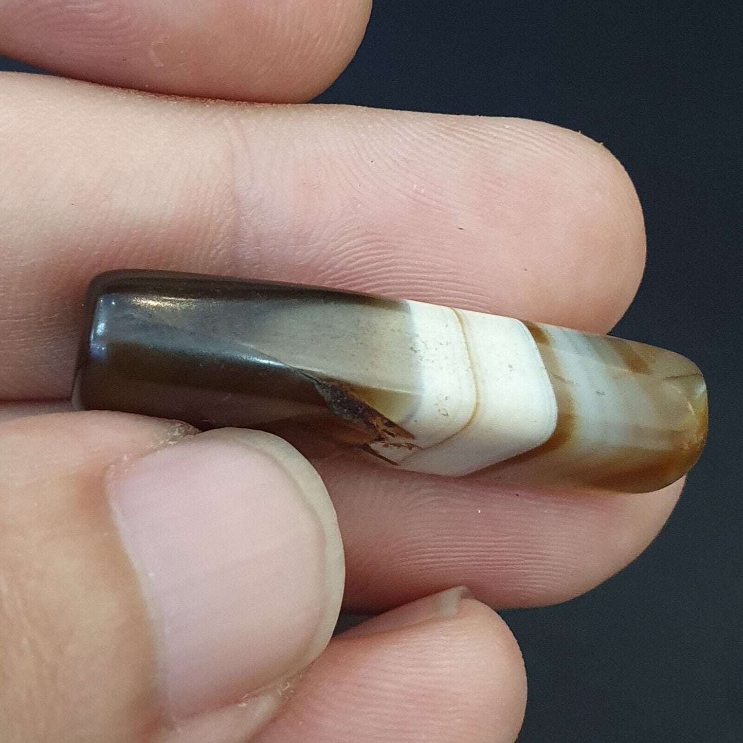 古董老也門瑪瑙天然稀有圖案帶狀瑪瑙珠 4 顆