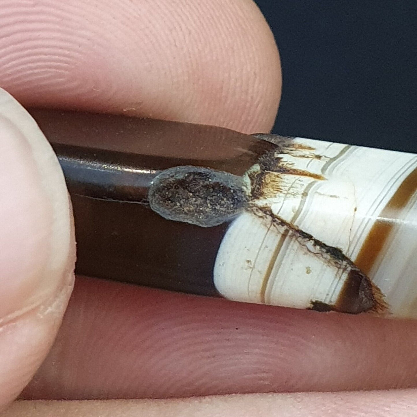 古董老也門瑪瑙天然稀有圖案帶狀瑪瑙珠 4 顆