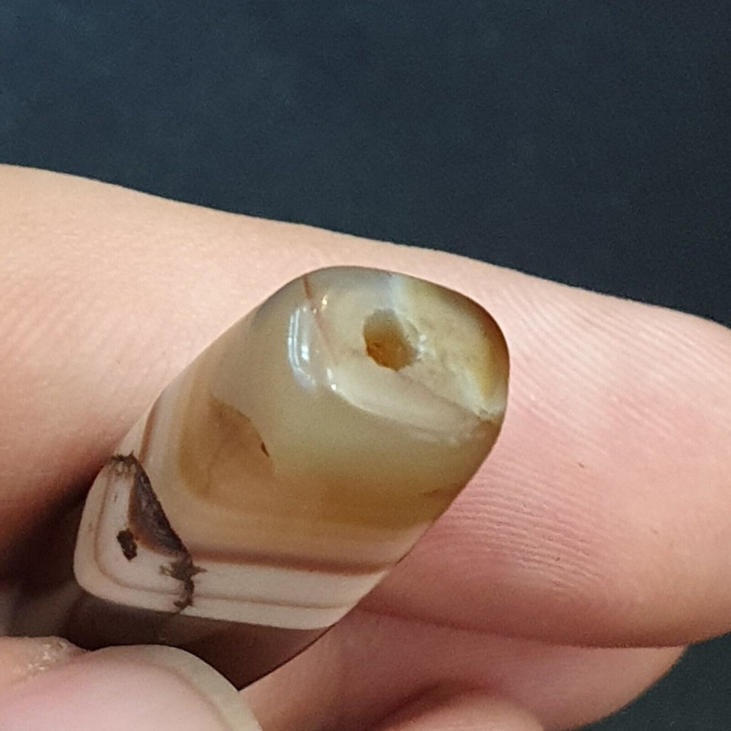 古董老也門瑪瑙天然稀有圖案帶狀瑪瑙珠 4 顆