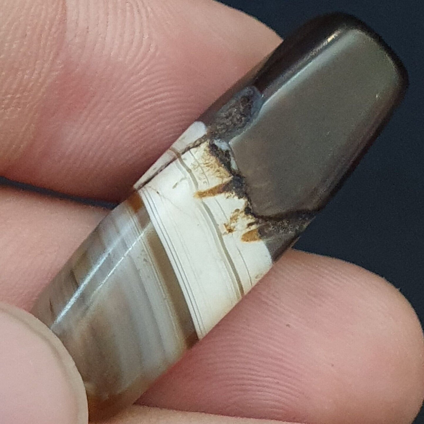 古董老也門瑪瑙天然稀有圖案帶狀瑪瑙珠 4 顆