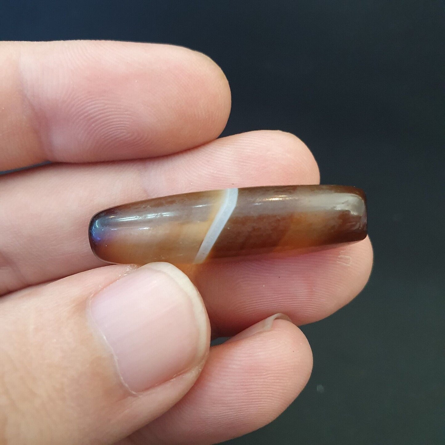 古董老也門瑪瑙天然稀有圖案帶狀瑪瑙珠 4 顆