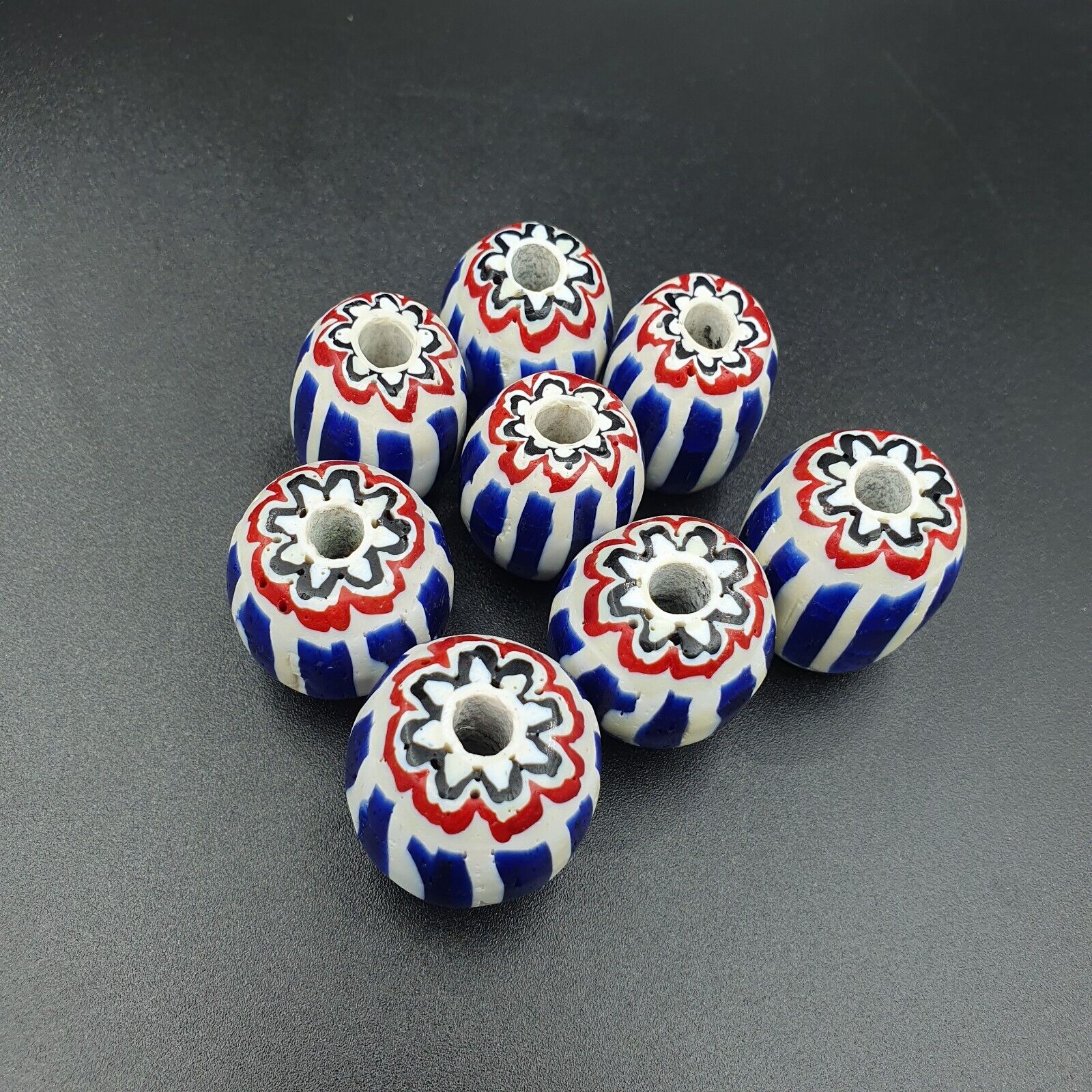 Lot Antique Venetian inspired African Blue Glass 6 layers Chevron Beads 8 pcs