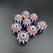 East Oasis Antique Venetian African Blue Glass Six Layer Chevron Beads, Lot of 8