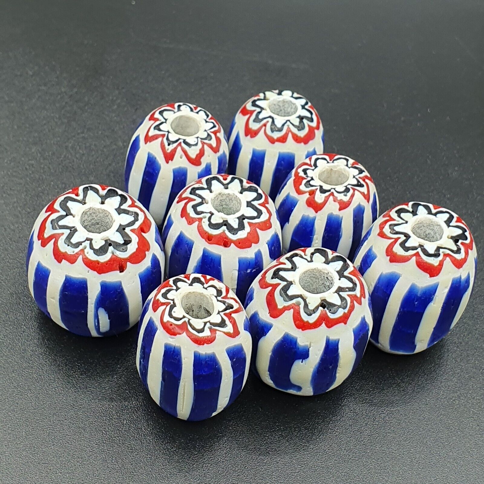 Lot Antique Venetian inspired African Blue Glass 6 layers Chevron Beads 8 pcs