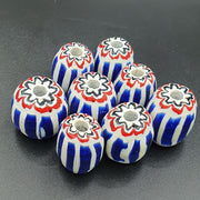 East Oasis Antique Venetian African Blue Glass Six Layer Chevron Beads, Lot of 8