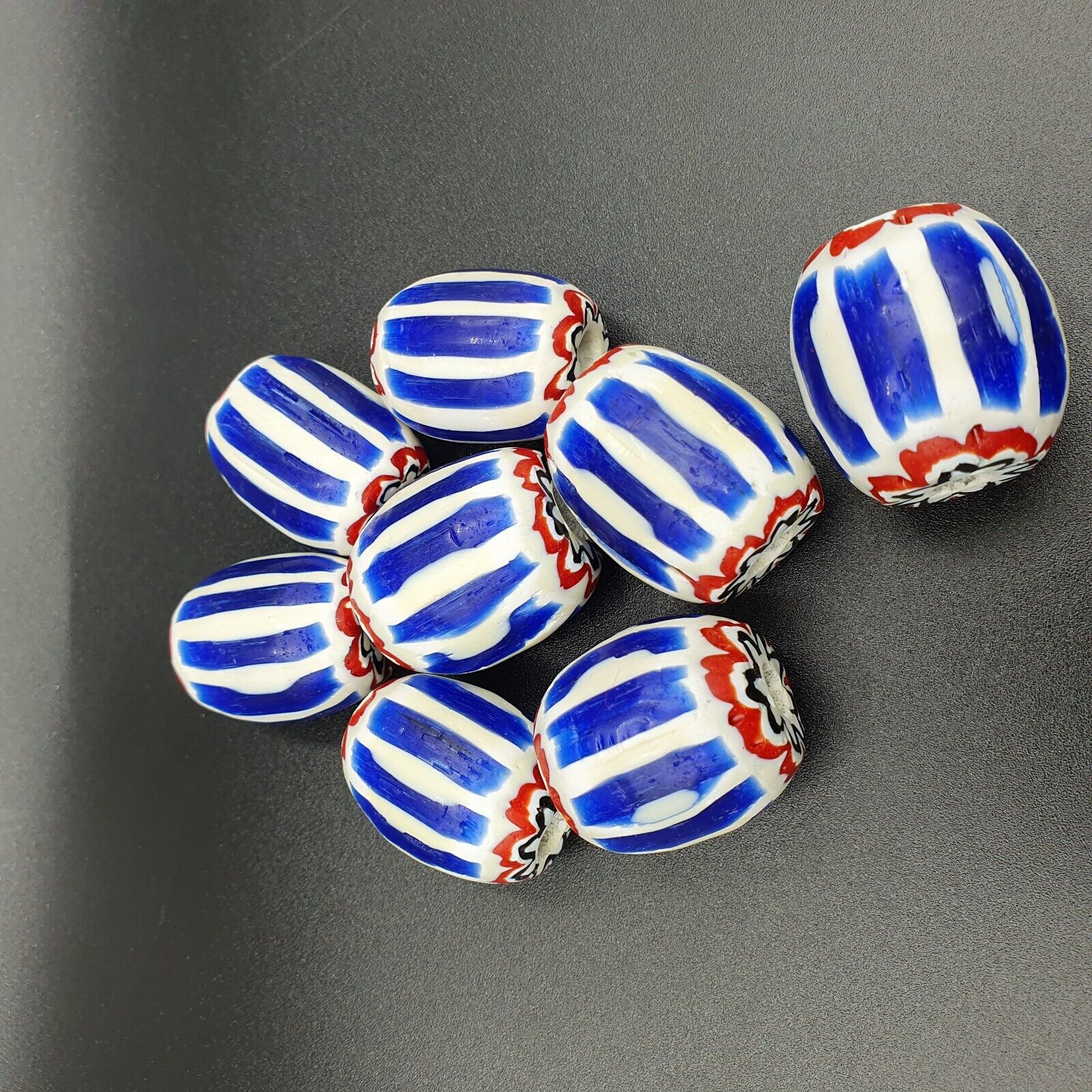 Lot Antique Venetian inspired African Blue Glass 6 layers Chevron Beads 8 pcs