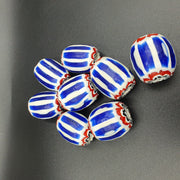East Oasis Antique Venetian African Blue Glass Six Layer Chevron Beads, Lot of 8