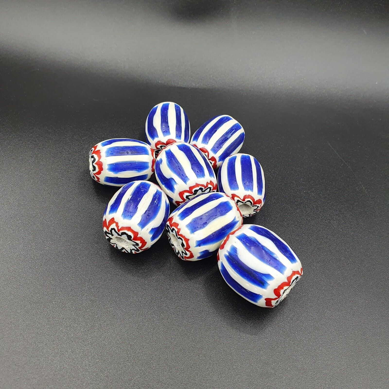 Lot Antique Venetian inspired African Blue Glass 6 layers Chevron Beads 8 pcs