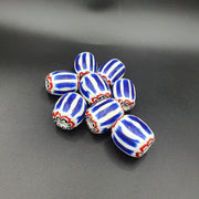 East Oasis Antique Venetian African Blue Glass Six Layer Chevron Beads, Lot of 8