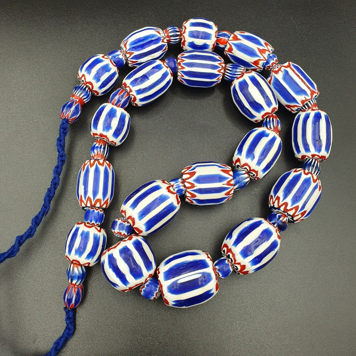Antique Venetian inspired African Blue Glass 6 layers Chevron Beads Necklace
