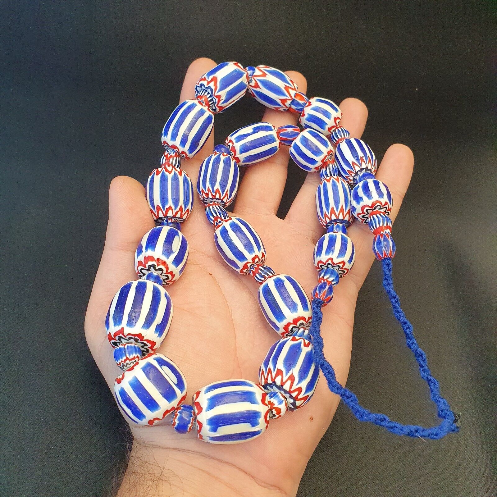 Antique Venetian inspired African Blue Glass 6 layers Chevron Beads Necklace
