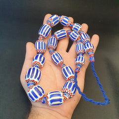Antique Venetian inspired African Blue Glass 6 layers Chevron Beads Necklace