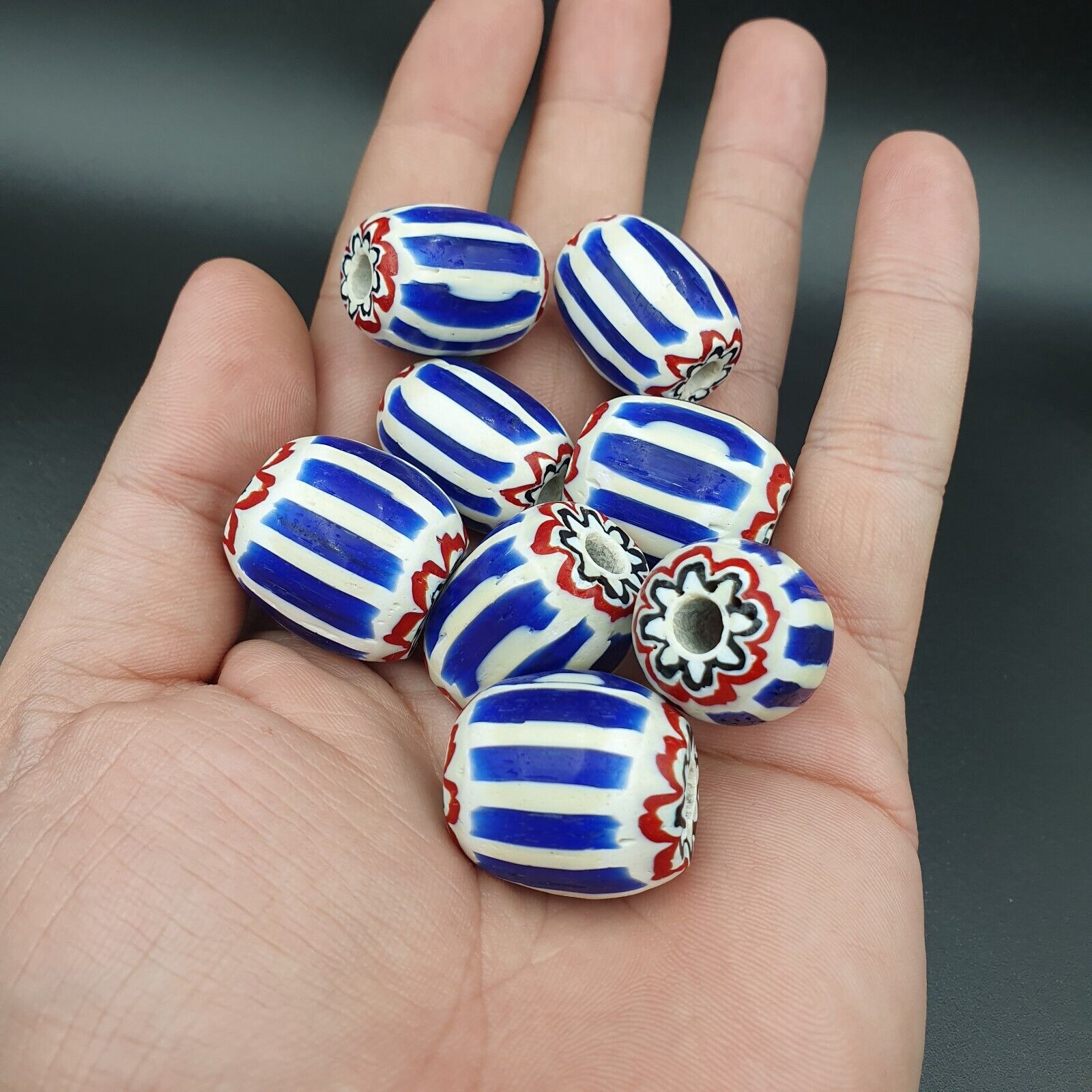 Lot Antique Venetian inspired African Blue Glass 6 layers Chevron Beads 8 pcs