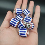 East Oasis Antique Venetian African Blue Glass Six Layer Chevron Beads, Lot of 8
