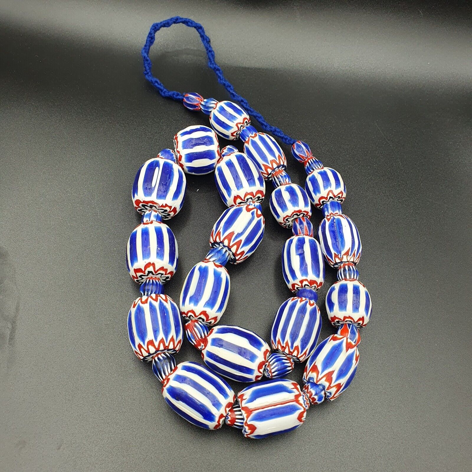 Antique Venetian inspired African Blue Glass 6 layers Chevron Beads Necklace