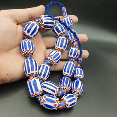 Antique Venetian inspired African Blue Glass 6 layers Chevron Beads Necklace