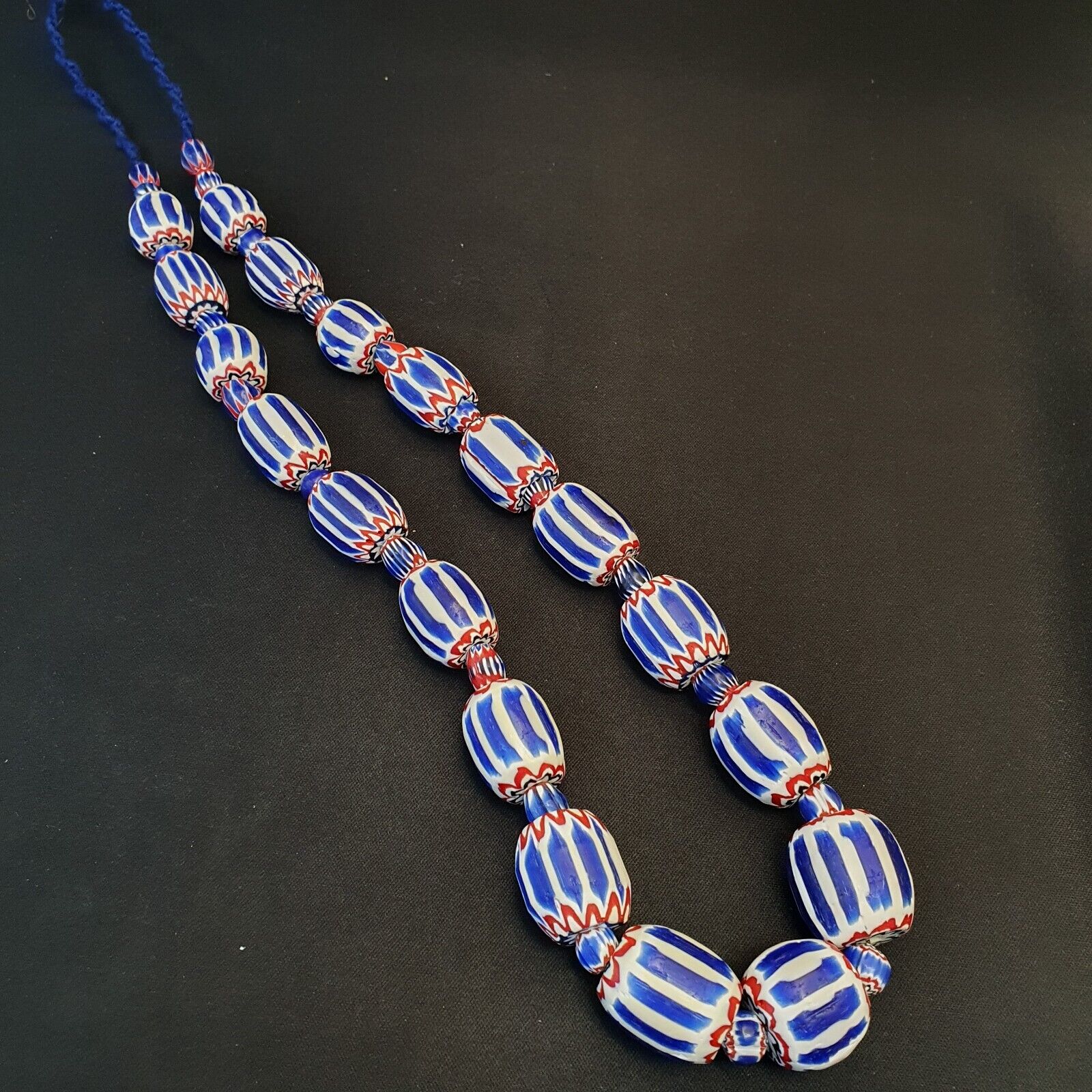 Antique Venetian inspired African Blue Glass 6 layers Chevron Beads Necklace