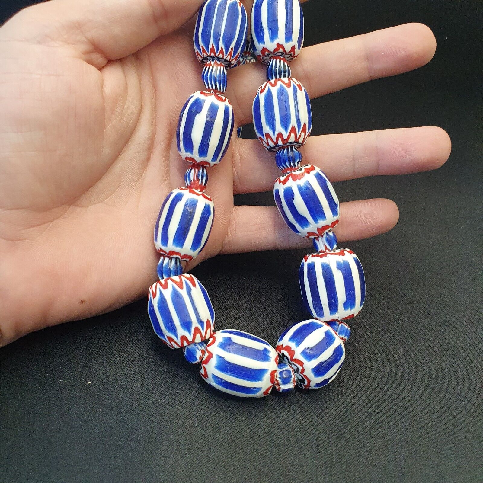 Antique Venetian inspired African Blue Glass 6 layers Chevron Beads Necklace