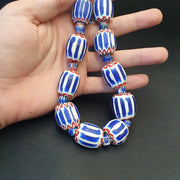 East Oasis Venetian Style African Chevron Bead Necklace - Blue Six Layer Glass 24 Inch