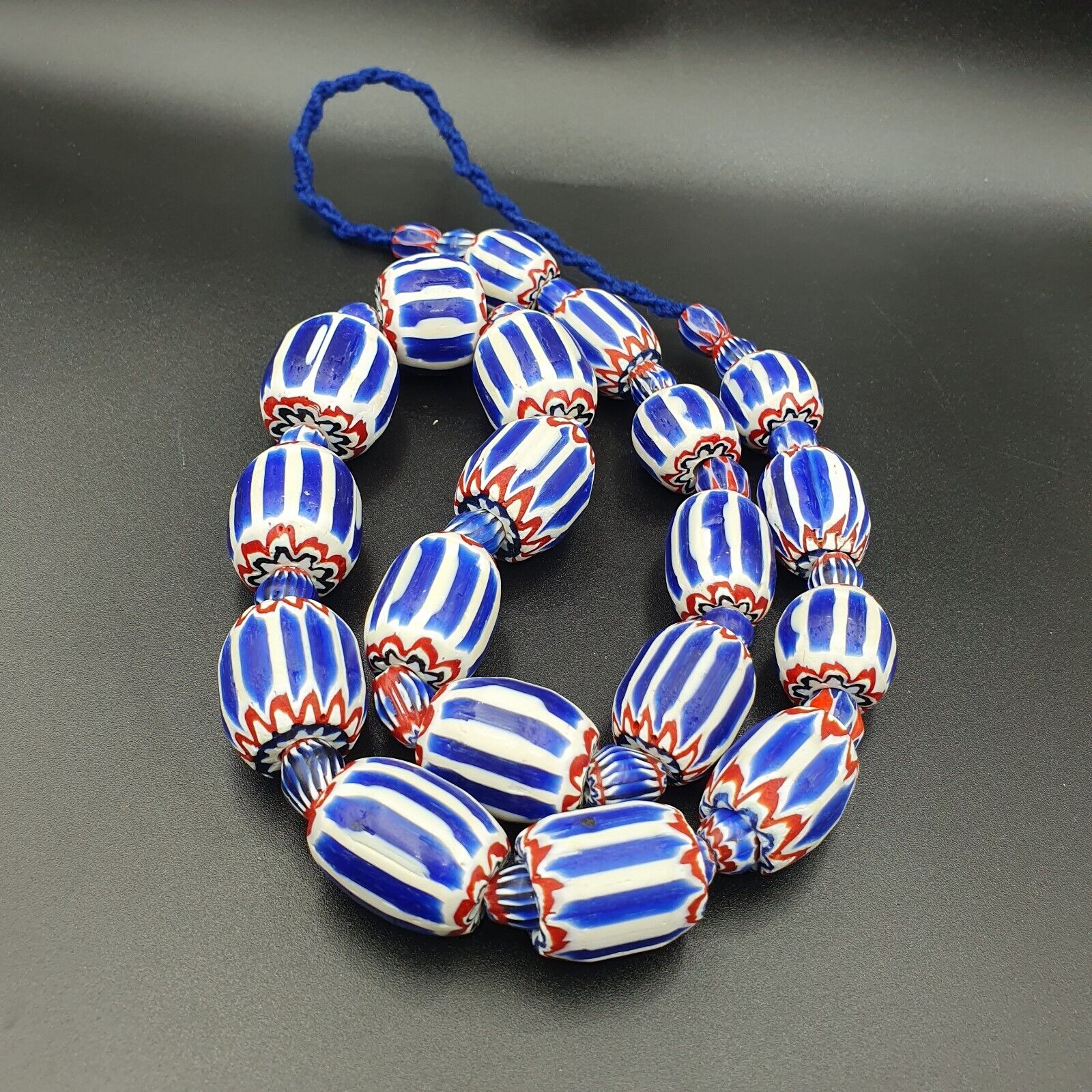 Antique Venetian inspired African Blue Glass 6 layers Chevron Beads Necklace