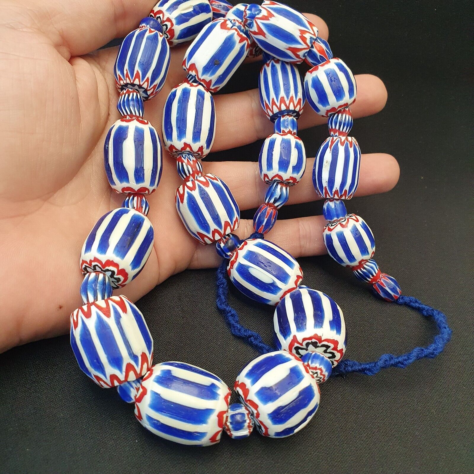 Antique Venetian inspired African Blue Glass 6 layers Chevron Beads Necklace