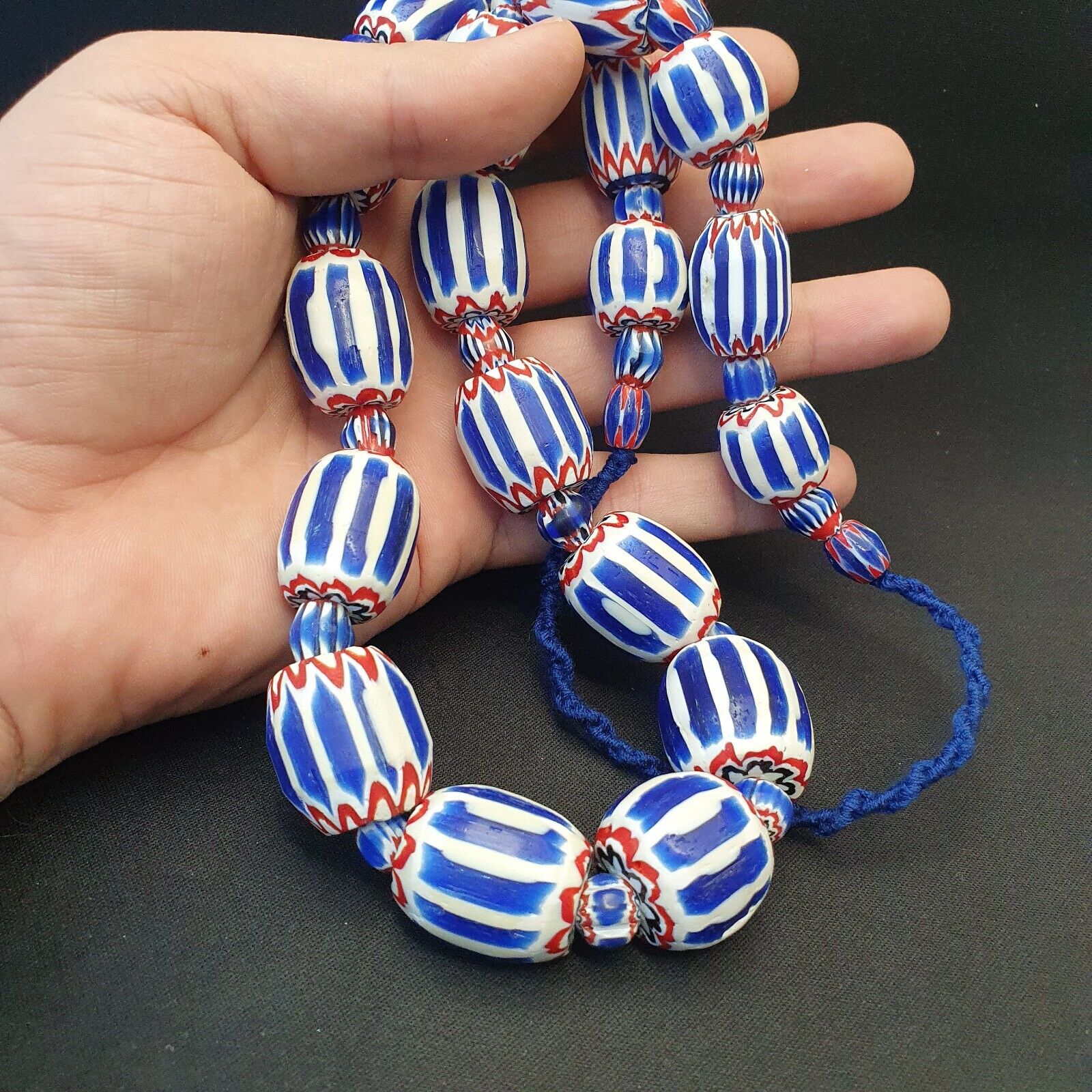 Antique Venetian inspired African Blue Glass 6 layers Chevron Beads Necklace