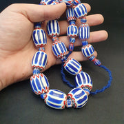 East Oasis Venetian Style African Chevron Bead Necklace - Blue Six Layer Glass 24 Inch