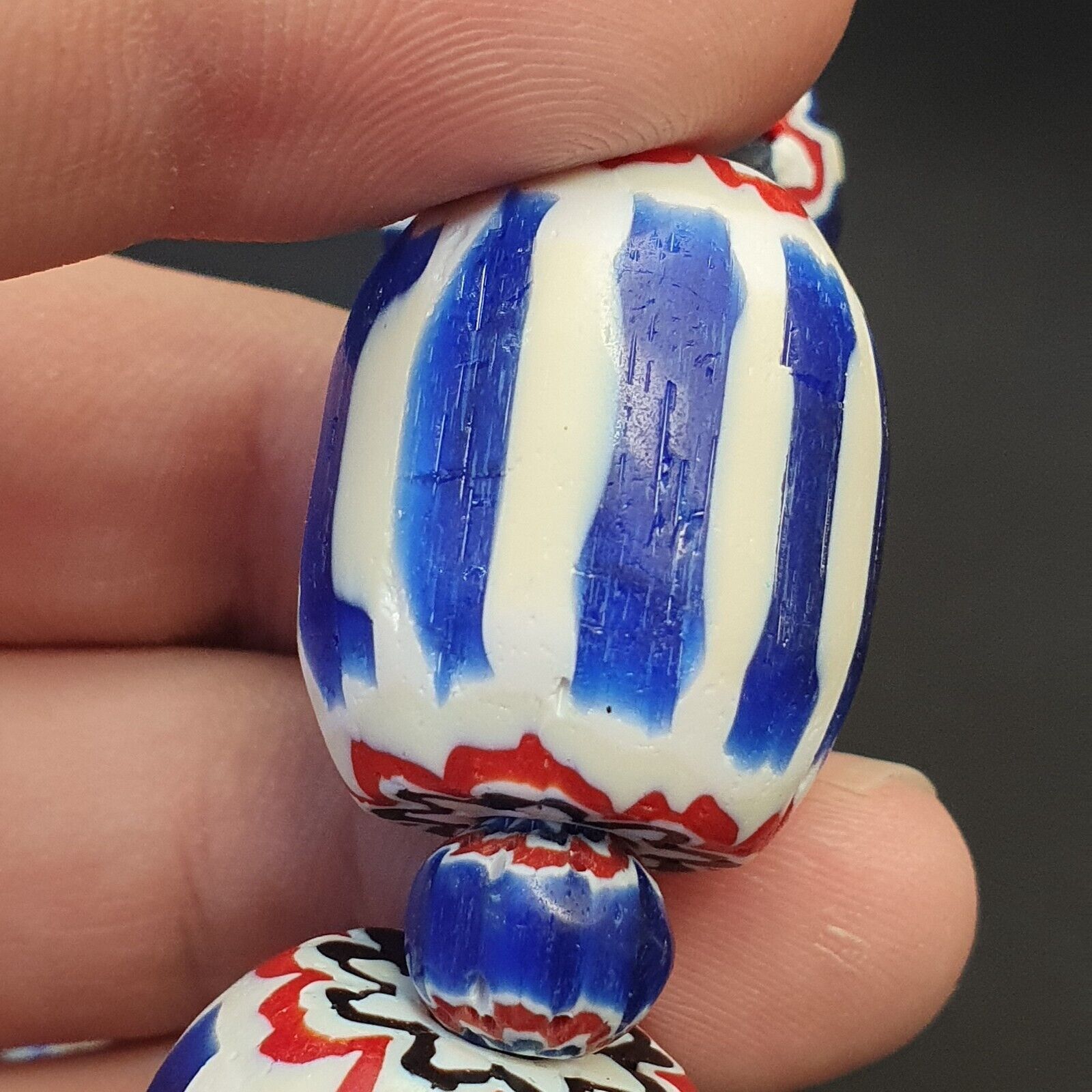 Antique Venetian inspired African Blue Glass 6 layers Chevron Beads Necklace