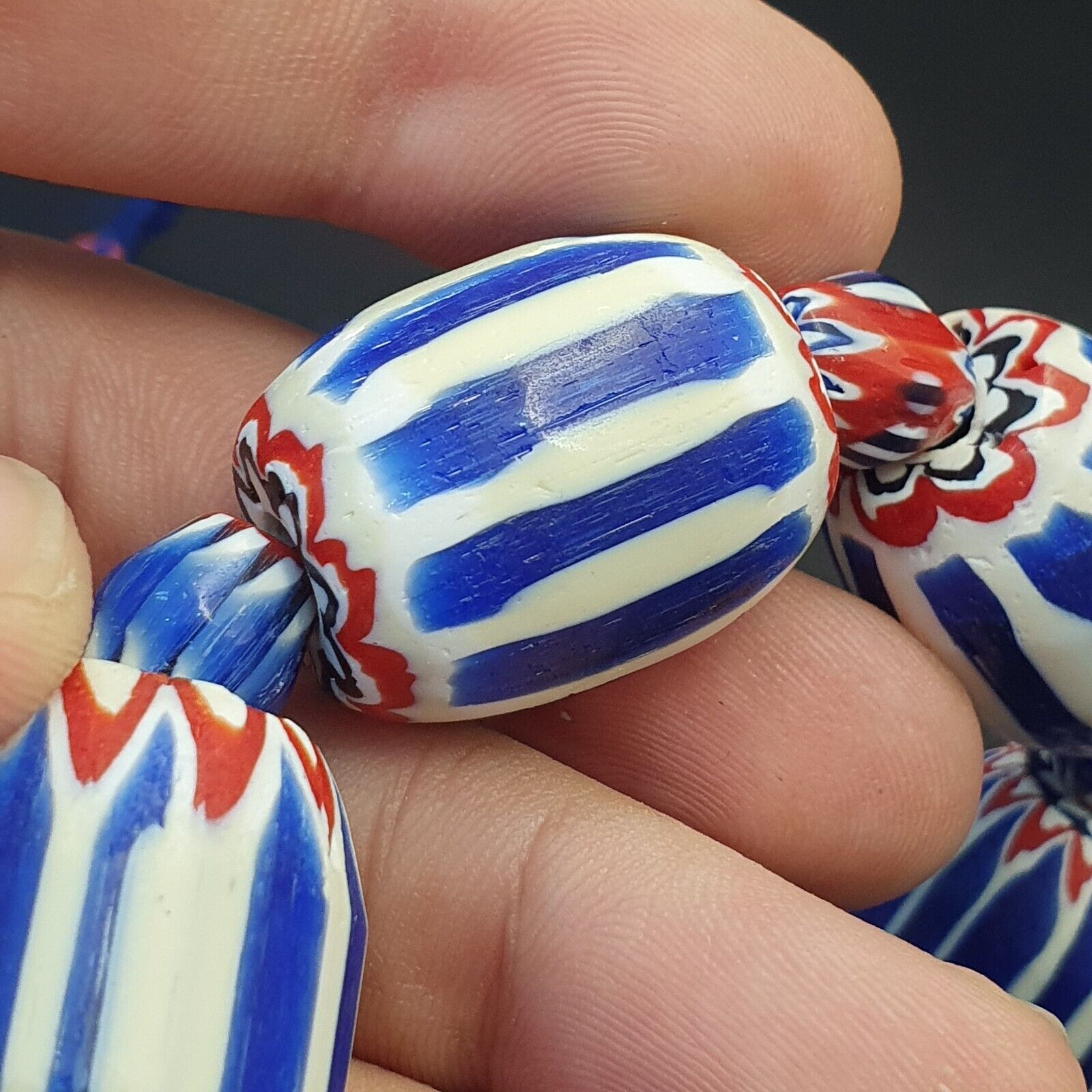 Antique Venetian inspired African Blue Glass 6 layers Chevron Beads Necklace