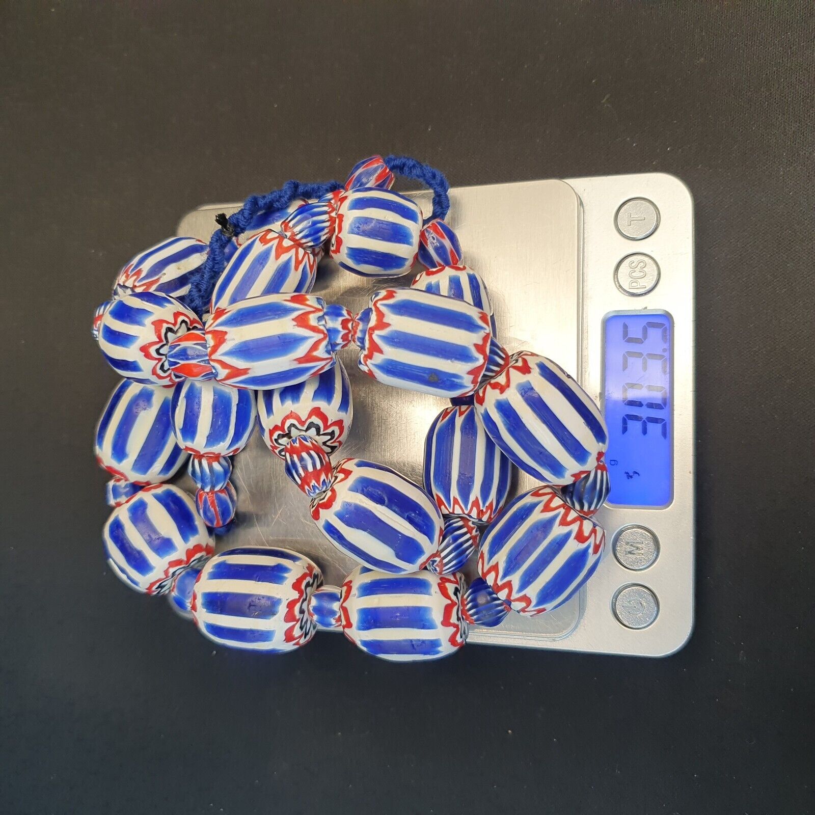 Antique Venetian inspired African Blue Glass 6 layers Chevron Beads Necklace