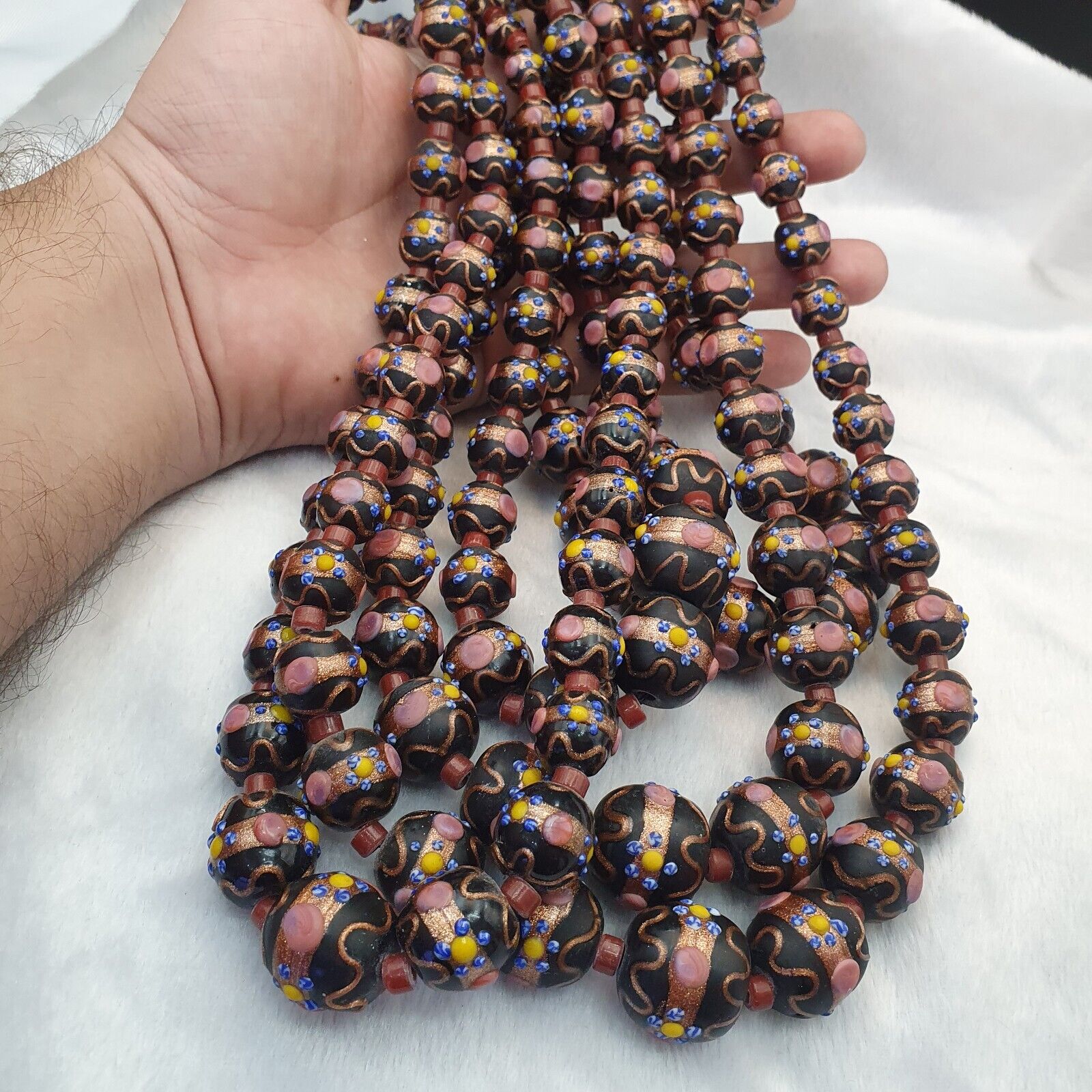 VINTAGE BEAUTIFUL MURANOI ART Fancy 13-18MM Aventurine GLASS BEADS Strand