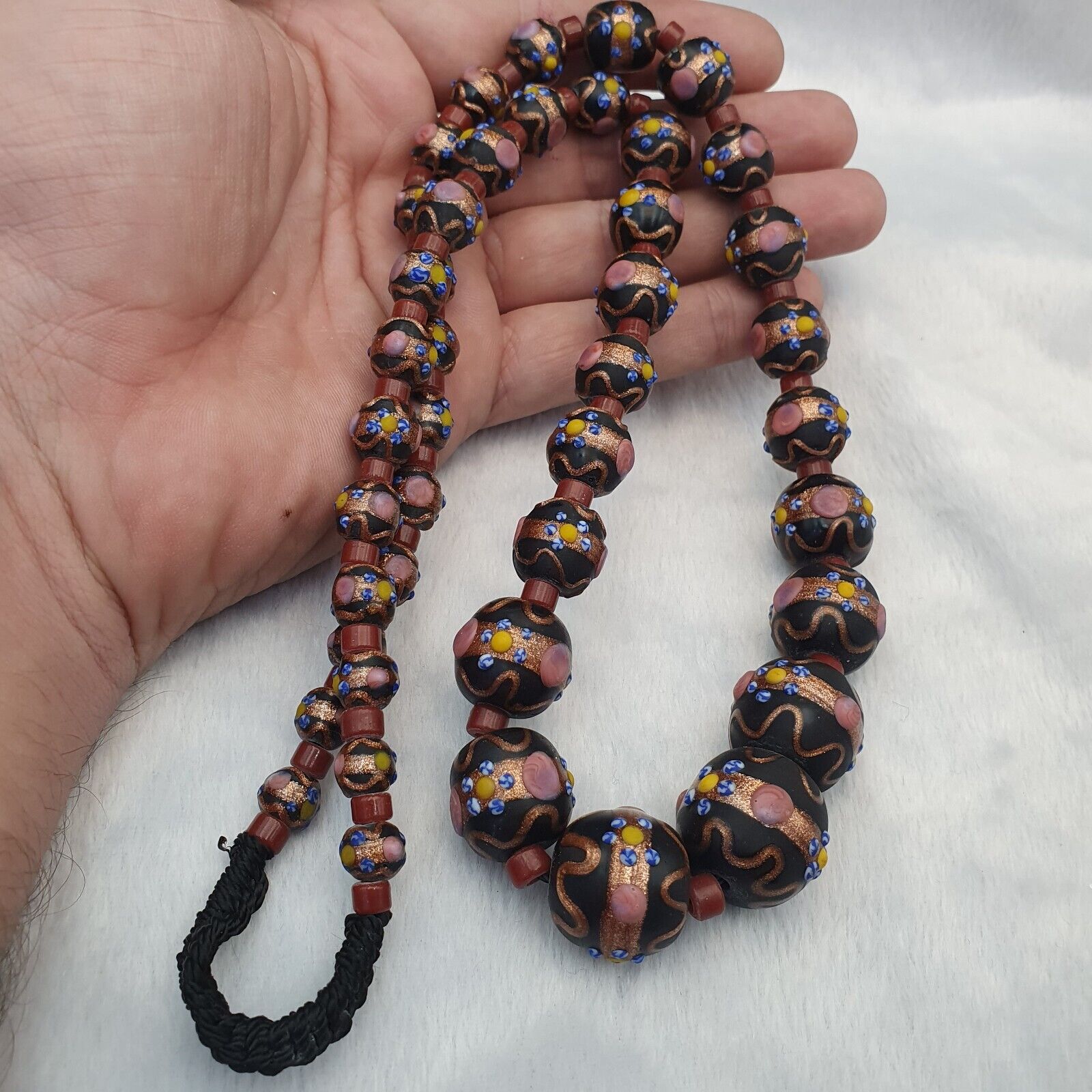 VINTAGE BEAUTIFUL MURANOI ART Fancy 13-18MM Aventurine GLASS BEADS Strand