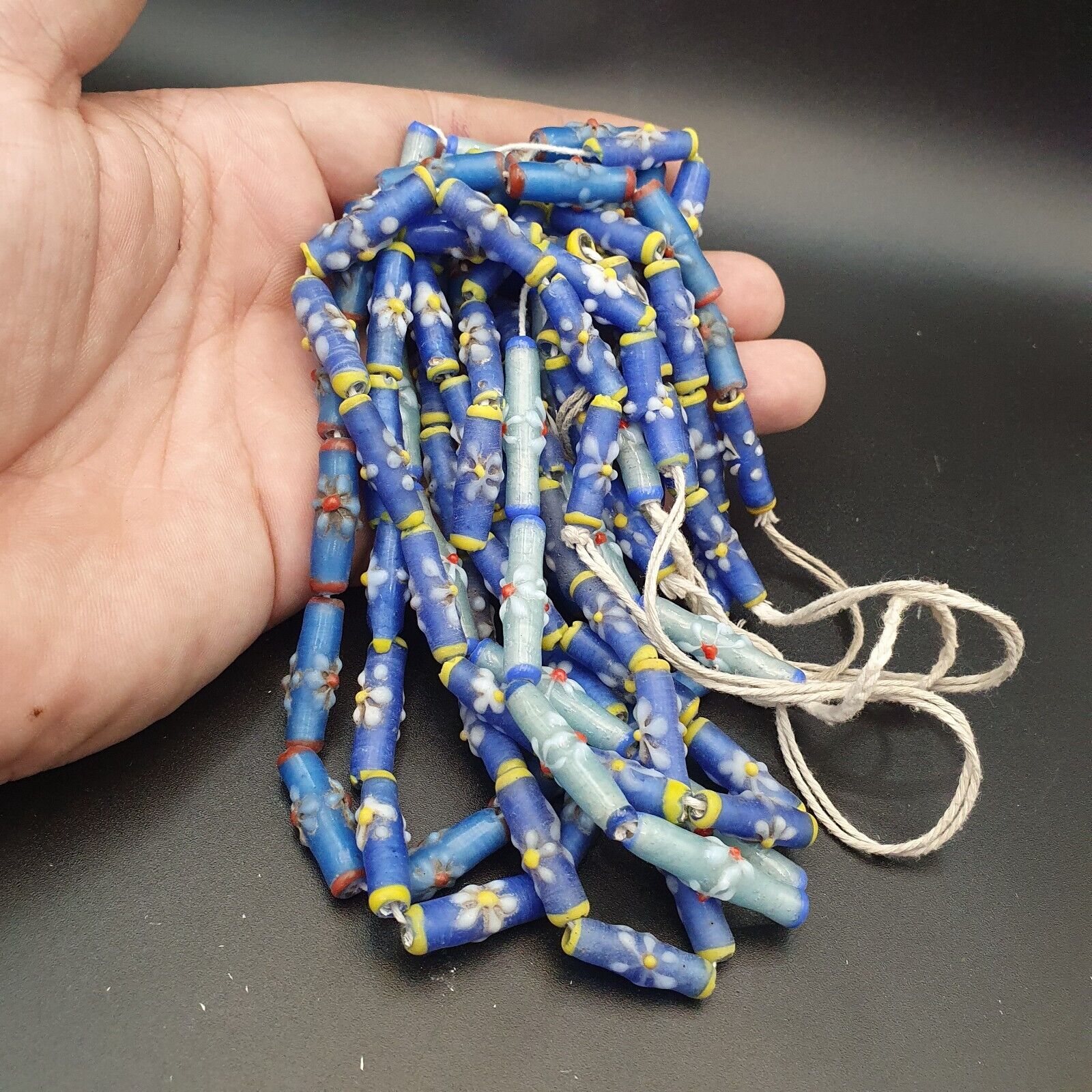 Lot 5 Strands BEAUTIFUL OLD AFRICAN Blue GLASS Vintage BEADS Strands necklaces