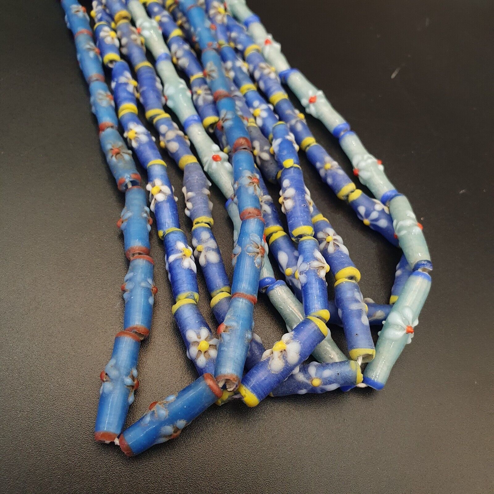 Lot 5 Strands BEAUTIFUL OLD AFRICAN Blue GLASS Vintage BEADS Strands necklaces