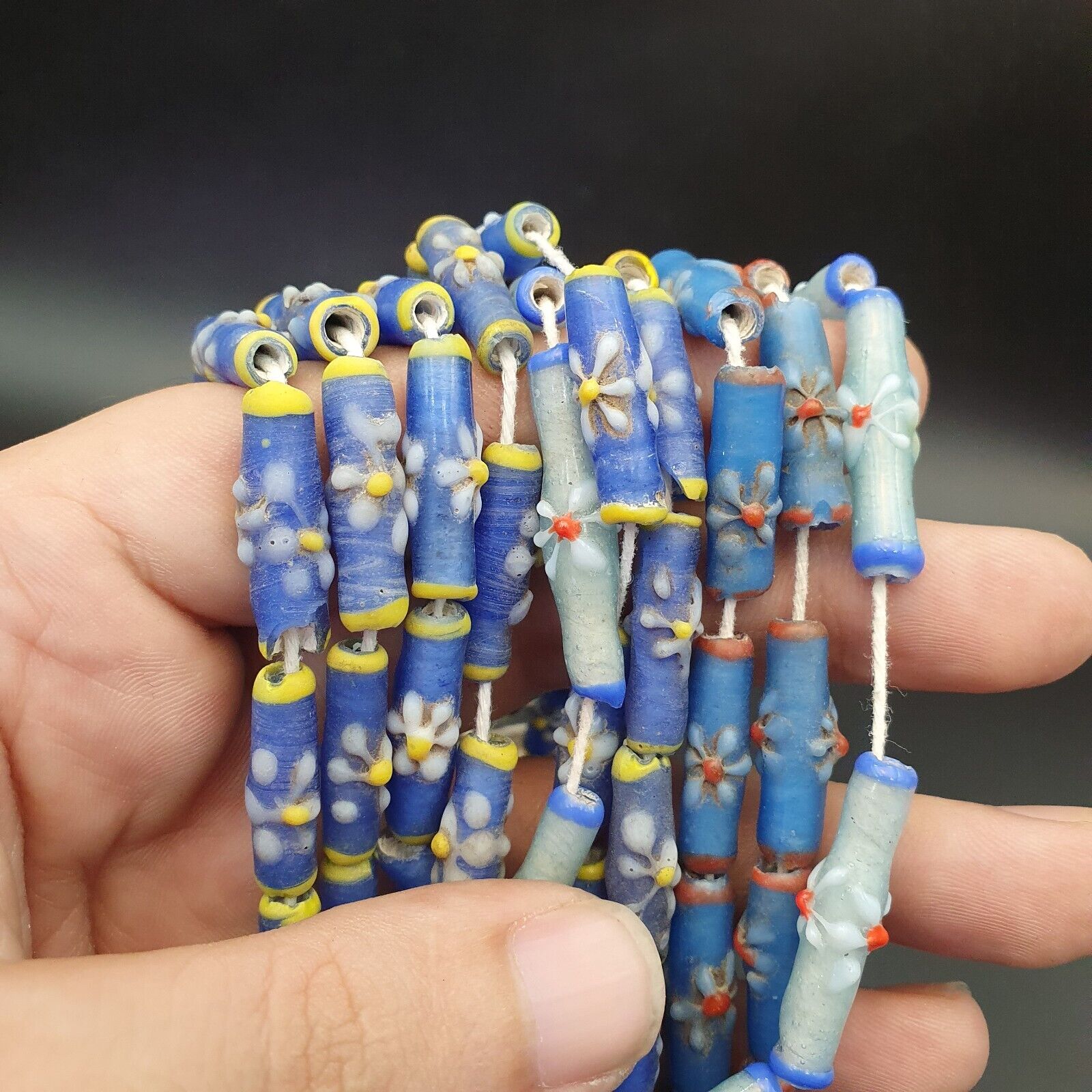 Lot 5 Strands BEAUTIFUL OLD AFRICAN Blue GLASS Vintage BEADS Strands necklaces