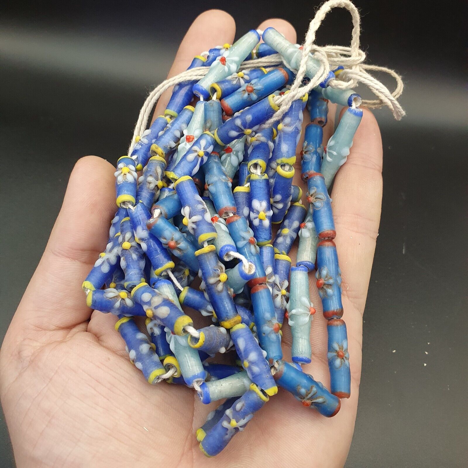 Lot 5 Strands BEAUTIFUL OLD AFRICAN Blue GLASS Vintage BEADS Strands necklaces