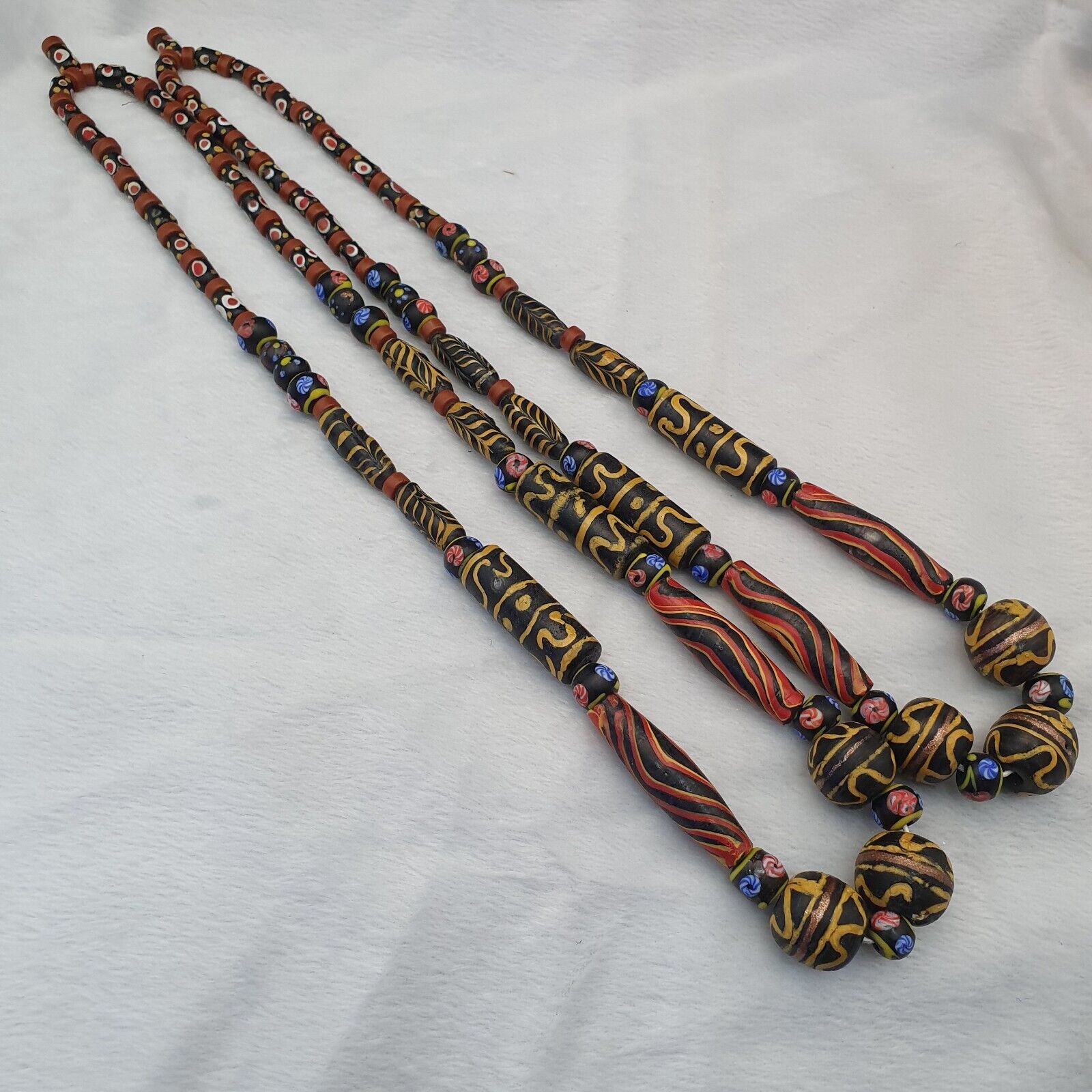 Vintage Old Mix Glass feather and Fancy BEADS Beaded Long NECKLACE  Big Beads