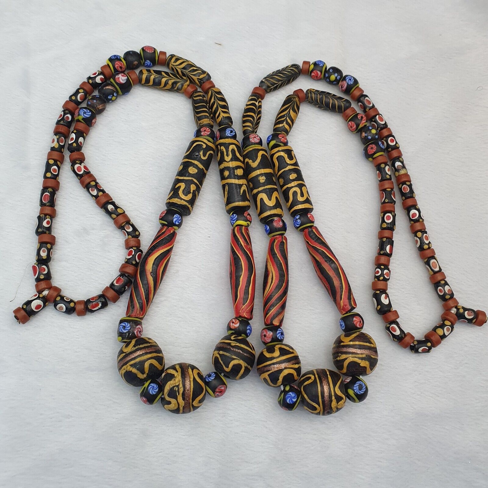 Vintage Old Mix Glass feather and Fancy BEADS Beaded Long NECKLACE  Big Beads